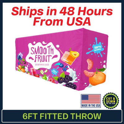 6' x 30"T x 29"H - 4 Sided Hemmed Fitted Table Throws - Dye Sublimation - Made in the USA